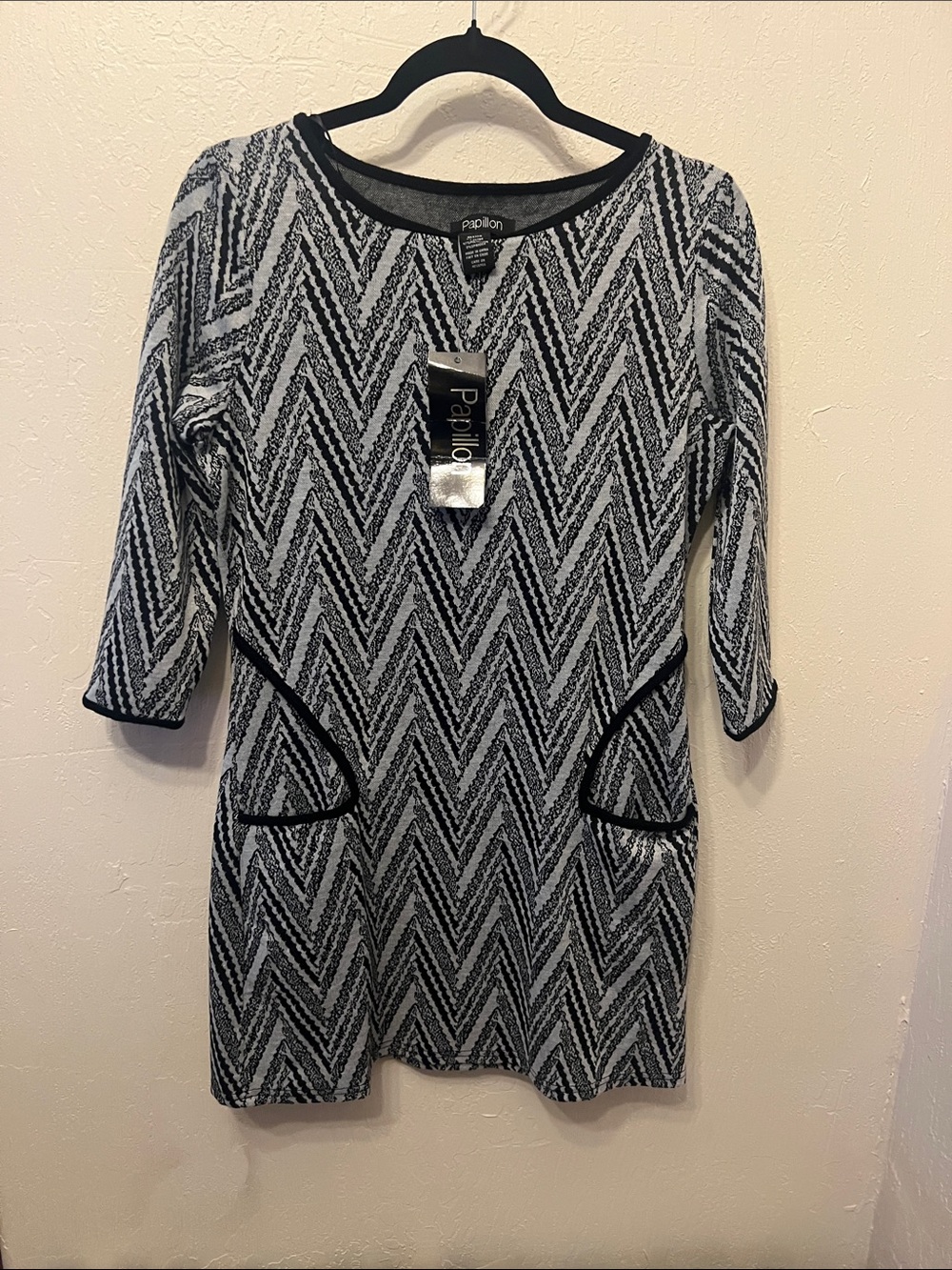 Papillon Black and White Chevron Knit Dress